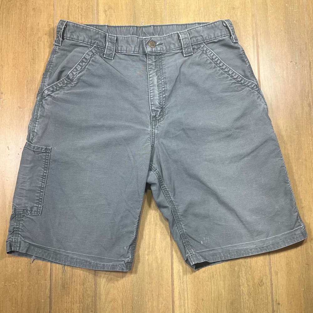 Carhartt Mens Gray Canvas Carpenter‎ Shorts Relaxed Fit Workwear Utility Loop